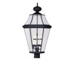 4 Light Black Outdoor Post Lantern Pendant Lighting Fixture with Clear Beveled Glass Shade-Lighting LumensLantern