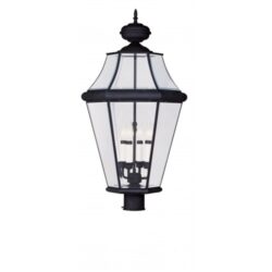 4 Light Black Outdoor Post Lantern Pendant Lighting Fixture with Clear Beveled Glass Shade-Lighting LumensLantern