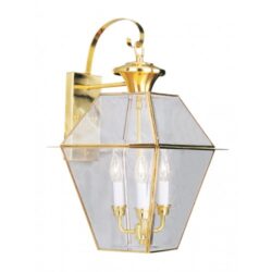 12 inch 3 Light Polished Brass Outdoor Wall Lantern Pendant Lighting Fixture with Clear Beveled Glass Shade-Lighting LumensLantern