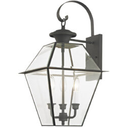 12 inch 3 Light Charcoal Outdoor Wall Lantern Pendant Lighting Fixture with Clear Beveled Glass Shade-Lighting LumensLantern