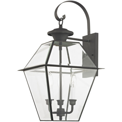 12 inch 3 Light Charcoal Outdoor Wall Lantern Pendant Lighting Fixture with Clear Beveled Glass Shade-Lighting LumensLantern