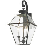 12 inch 3 Light Charcoal Outdoor Wall Lantern Pendant Lighting Fixture with Clear Beveled Glass Shade-Lighting LumensLantern