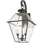 12 inch 3 Light Charcoal Outdoor Wall Lantern Pendant Lighting Fixture with Clear Beveled Glass Shade-Lighting LumensLantern