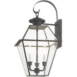 12 inch 3 Light Charcoal Outdoor Wall Lantern Pendant Lighting Fixture with Clear Beveled Glass Shade-Lighting LumensLantern