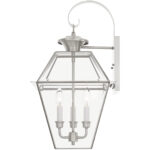 12 inch 3 Light Brushed Nickel Outdoor Wall Lantern Pendant Lighting Fixture with Clear Beveled Glass Shade-Lighting LumensLantern