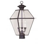 12 inch 3 Light Bronze Outdoor Post Lantern Pendant Lighting Fixture with Clear Beveled Glass Shade-Lighting LumensLantern