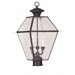 12 inch 3 Light Bronze Outdoor Post Lantern Pendant Lighting Fixture with Clear Beveled Glass Shade-Lighting LumensLantern