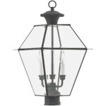 12 inch 3 Light Charcoal Outdoor Post Lantern Pendant Lighting Fixture with Clear Beveled Glass Shade-Lighting LumensLantern