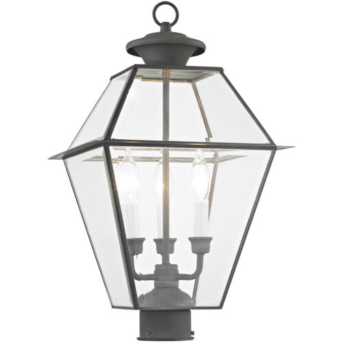 12 inch 3 Light Charcoal Outdoor Post Lantern Pendant Lighting Fixture with Clear Beveled Glass Shade-Lighting LumensLantern