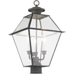 12 inch 3 Light Charcoal Outdoor Post Lantern Pendant Lighting Fixture with Clear Beveled Glass Shade-Lighting LumensLantern