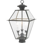 12 inch 3 Light Charcoal Outdoor Post Lantern Pendant Lighting Fixture with Clear Beveled Glass Shade-Lighting LumensLantern