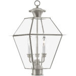 12 inch 3 Light Brushed Nickel Post-Top Lantern Pendant Lighting Fixture with Clear Beveled Glass Shade-Lighting LumensLantern