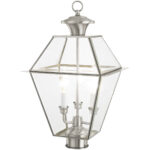 12 inch 3 Light Brushed Nickel Post-Top Lantern Pendant Lighting Fixture with Clear Beveled Glass Shade-Lighting LumensLantern