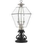 12 inch 3 Light Brushed Nickel Post-Top Lantern Pendant Lighting Fixture with Clear Beveled Glass Shade-Lighting LumensLantern