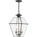 12 inch 3 Light Charcoal Outdoor Chain Lantern Pendant Lighting Fixture with Clear Beveled Glass Shade-Lighting LumensLantern