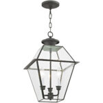 12 inch 3 Light Charcoal Outdoor Chain Lantern Pendant Lighting Fixture with Clear Beveled Glass Shade-Lighting LumensLantern