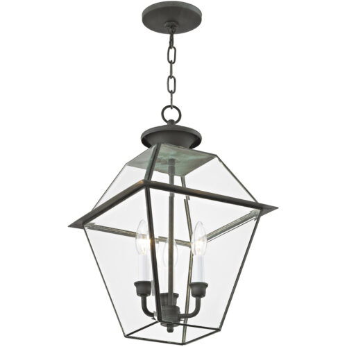 12 inch 3 Light Charcoal Outdoor Chain Lantern Pendant Lighting Fixture with Clear Beveled Glass Shade-Lighting LumensLantern