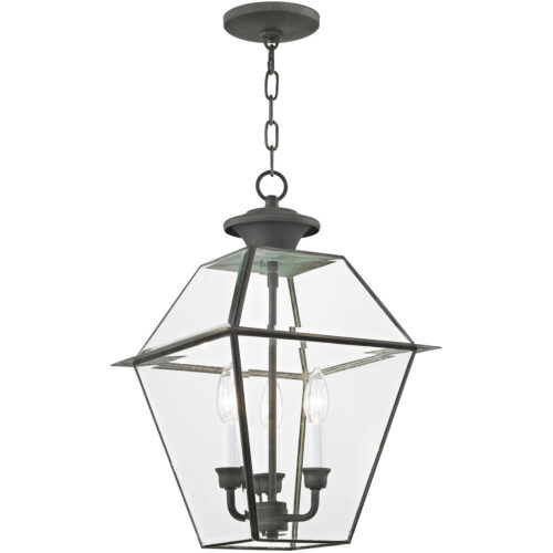 12 inch 3 Light Charcoal Outdoor Chain Lantern Pendant Lighting Fixture with Clear Beveled Glass Shade-Lighting LumensLantern