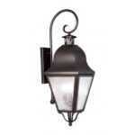 10.5 inch 3 Light Bronze Outdoor Wall Lantern Pendant Lighting Fixture with Seeded Glass Shade-Lighting LumensLantern