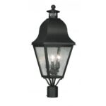 10.5 inch 3 Light Black Outdoor Post Lantern Pendant Lighting Fixture with Seeded Glass Shade-Lighting LumensLantern