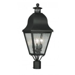 10.5 inch 3 Light Black Outdoor Post Lantern Pendant Lighting Fixture with Seeded Glass Shade-Lighting LumensLantern