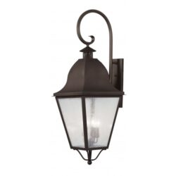 16 inch 4 Light Bronze Outdoor Wall Lantern Pendant Lighting Fixture with Seeded Glass Shade-Lighting LumensLantern