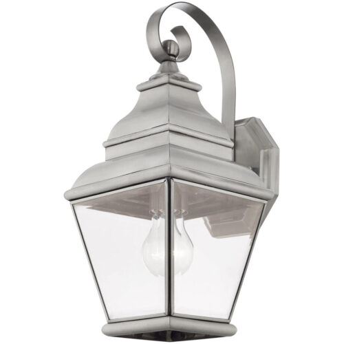 6.5 inch 1 Light Brushed Nickel Outdoor Wall Lantern Pendant Lighting Fixture with Clear Beveled Glass Shade-Lighting LumensLantern