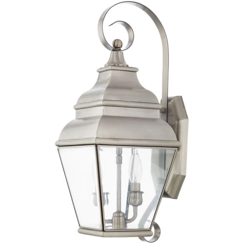 8 inch 2 Light Brushed Nickel Outdoor Wall Lantern Pendant Lighting Fixture with Clear Beveled Glass Shade-Lighting LumensLantern