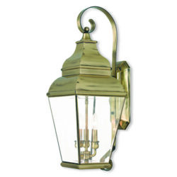 10 inch 3 Light Antique Brass Outdoor Wall Lantern Pendant Lighting Fixture with Clear Beveled Glass Shade-Lighting LumensLantern