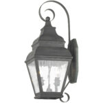 8 inch 2 Light Charcoal Outdoor Wall Lantern Pendant Lighting Fixture with Clear Water Glass Shade-Lighting LumensLantern