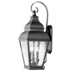 10 inch 3 Light Black Outdoor Wall Lantern Pendant Lighting Fixture with Clear Water Glass Shade-Lighting LumensLantern