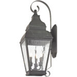 10 inch 3 Light Charcoal Outdoor Wall Lantern Pendant Lighting Fixture with Clear Water Glass Shade-Lighting LumensLantern