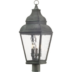 10 inch 3 Light Charcoal Outdoor Post Lantern Pendant Lighting Fixture with Clear Water Glass Shade-Lighting LumensLantern