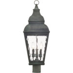 10 inch 3 Light Charcoal Outdoor Post Lantern Pendant Lighting Fixture with Clear Water Glass Shade-Lighting LumensLantern