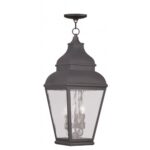 10 inch 3 Light Charcoal Outdoor Chain Lantern Pendant Lighting Fixture with Clear Water Glass Shade-Lighting LumensLantern