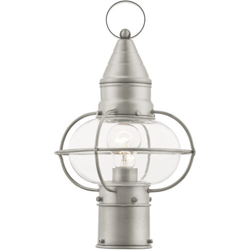 1 Light Brushed Nickel Outdoor Post Lantern Pendant Lighting Fixture with Clear Glass Shade-Lighting LumensLantern