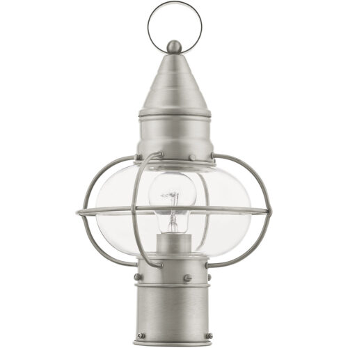 1 Light Brushed Nickel Outdoor Post Lantern Pendant Lighting Fixture with Clear Glass Shade-Lighting LumensLantern