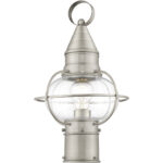 1 Light Brushed Nickel Outdoor Post Lantern Pendant Lighting Fixture with Clear Glass Shade-Lighting LumensLantern