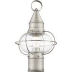 1 Light Brushed Nickel Outdoor Post Lantern Pendant Lighting Fixture with Clear Glass Shade-Lighting LumensLantern