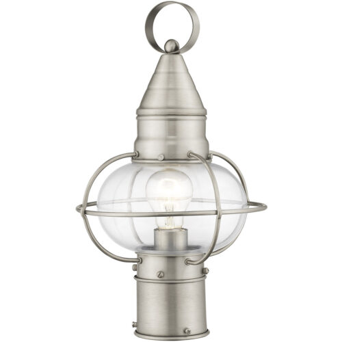 1 Light Brushed Nickel Outdoor Post Lantern Pendant Lighting Fixture with Clear Glass Shade-Lighting LumensLantern