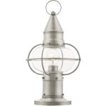 1 Light Brushed Nickel Outdoor Post Lantern Pendant Lighting Fixture with Clear Glass Shade-Lighting LumensLantern