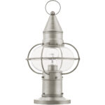 1 Light Brushed Nickel Outdoor Post Lantern Pendant Lighting Fixture with Clear Glass Shade-Lighting LumensLantern