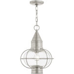 1 Light Brushed Nickel Outdoor Chain Lantern Pendant Lighting Fixture with Clear Glass Shade-Lighting LumensLantern