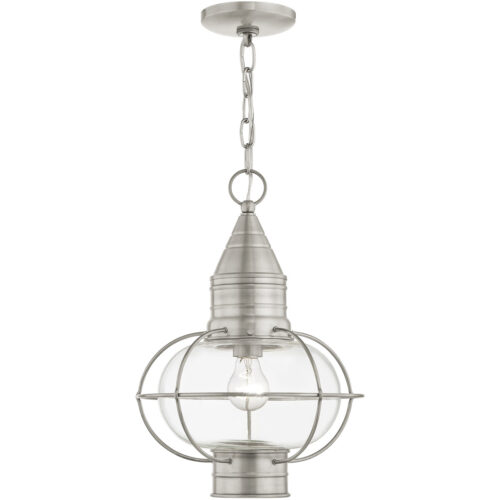 1 Light Brushed Nickel Outdoor Chain Lantern Pendant Lighting Fixture with Clear Glass Shade-Lighting LumensLantern