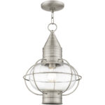 1 Light Brushed Nickel Outdoor Chain Lantern Pendant Lighting Fixture with Clear Glass Shade-Lighting LumensLantern