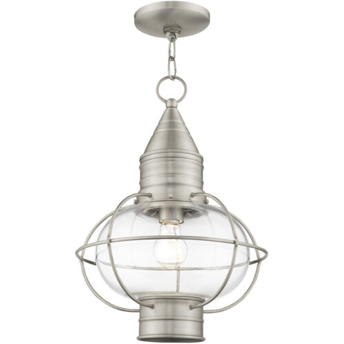 1 Light Brushed Nickel Outdoor Chain Lantern Pendant Lighting Fixture with Clear Glass Shade-Lighting LumensLantern