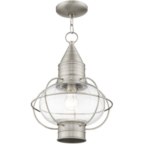 1 Light Brushed Nickel Outdoor Chain Lantern Pendant Lighting Fixture with Clear Glass Shade-Lighting LumensLantern