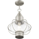 1 Light Brushed Nickel Outdoor Chain Lantern Pendant Lighting Fixture with Clear Glass Shade-Lighting LumensLantern