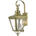 27372-01 2 Light Antique Brass Outdoor Medium Wall Lantern with Brushed Nickel Finish Cluster-Lighting LumensLantern