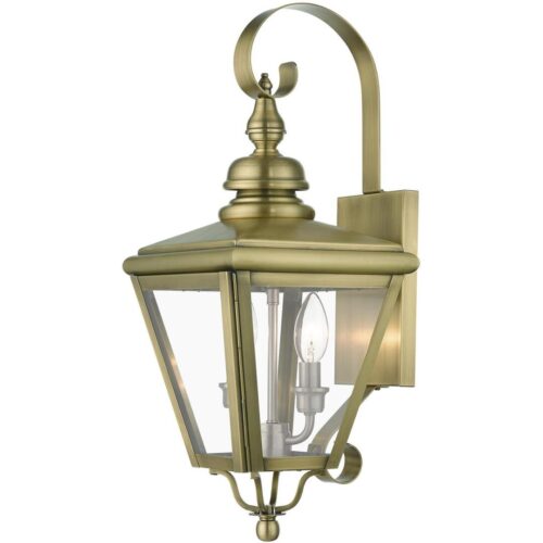 27372-01 2 Light Antique Brass Outdoor Medium Wall Lantern with Brushed Nickel Finish Cluster-Lighting LumensLantern